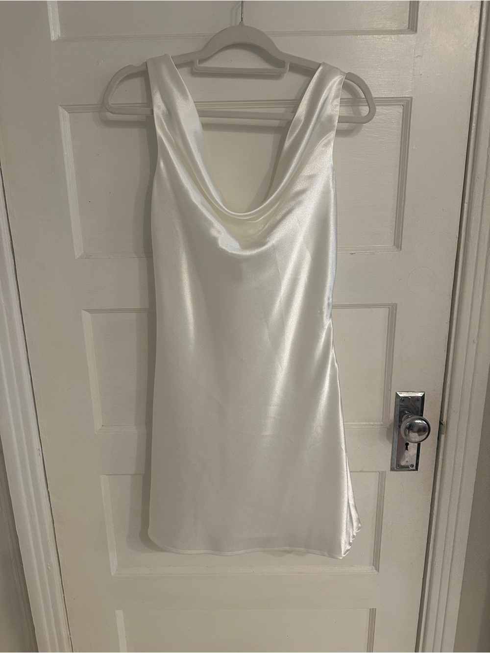 Lena White Satin Cowl Mini Dress
